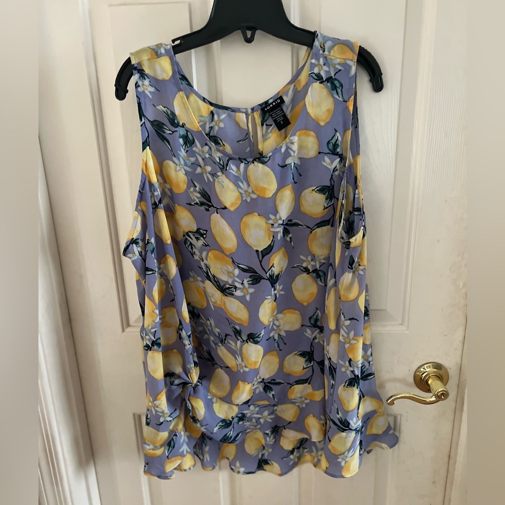 torrid Lavender Lemon Print Cold-Shoulder Blouse